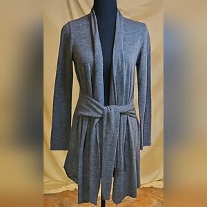 Sushiflower Gray Open Front Wrap Cardigan Sweater Tie Belt S Vintage Y2K